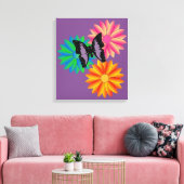 Bloemen en vlinder canvas afdruk (Insitu (Woonkamer))