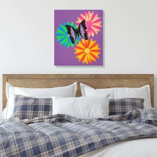 Bloemen en vlinder canvas afdruk (Insitu (Slaapkamer))