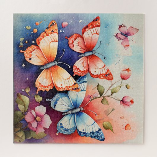 Bloemen en vlinder Fine Art Print Chique Legpuzzel (Horizontaal)