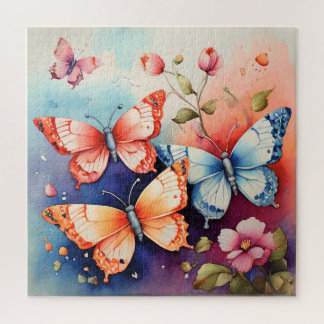 Bloemen en vlinder Fine Art Print Chique Legpuzzel
