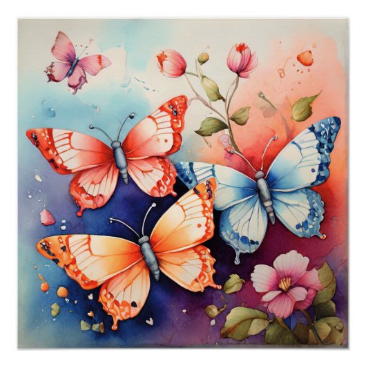 Bloemen en vlinder Fine Art Print Chique Perfect Poster (Voorkant)