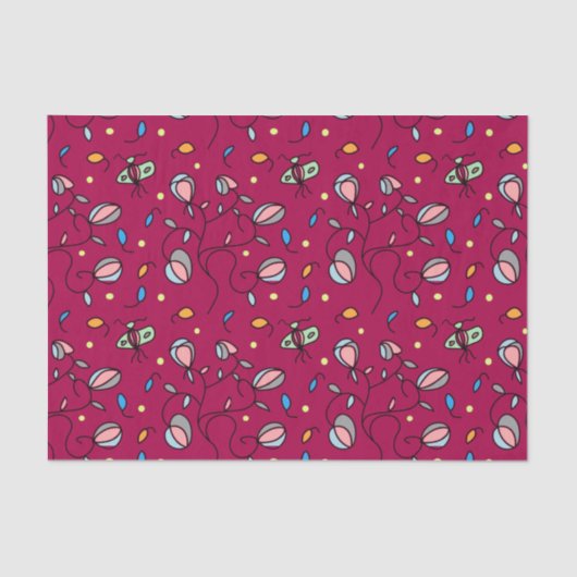 Bloemen en vlinder grappig naadloos patroon -roze tissuepapier (Voorkant)