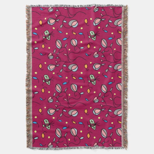 Bloemen en vlinder grappig naadloos roze patroon deken (Voorkant Verticaal)