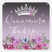 Bloemen en vlinder Hartelijk dank voor Quinceanera Vierkante Sticker (Voorkant)