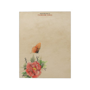 Bloemen en Vlinder Perkament Vintage Papier Notitieblok
