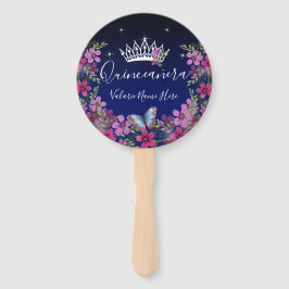 Bloemen en vlinder Quinceanera Blue Hand Fan Handwaaier