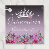 Bloemen en vlinder Quinceanera Paars Bedankjes Labels (Voorkant)