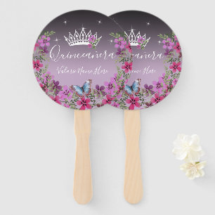 Bloemen en vlinder Quinceanera Paars Hand Fan Handwaaier