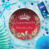 Bloemen en vlinder Quinceanera Red Gold Papieren Bordje (Feest)