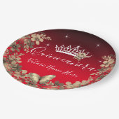 Bloemen en vlinder Quinceanera Red Gold Papieren Bordje (Gekanteld)