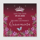 Bloemen en vlinder Quinceanera sparen de Datum (Voorkant)
