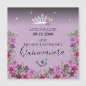 Bloemen en vlinder Quinceanera sparen de Datum (Voorkant)