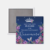 Bloemen en vlinder Quinceanera sparen de Datum Magneet (Voorkant / Achterkant)
