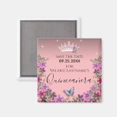 Bloemen en vlinder Quinceanera sparen de Datum Magneet (Voorkant / Achterkant)