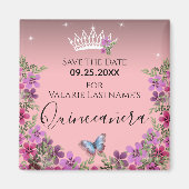 Bloemen en vlinder Quinceanera sparen de Datum Magneet (Voorkant)