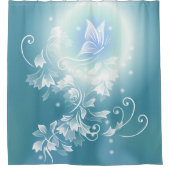 Bloemen en Vlinder Teal Douchegordijn (Voorkant)