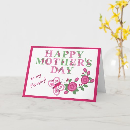 Bloemen en vlinder voor mammie Moederdag Kaart (Gele Bloem)