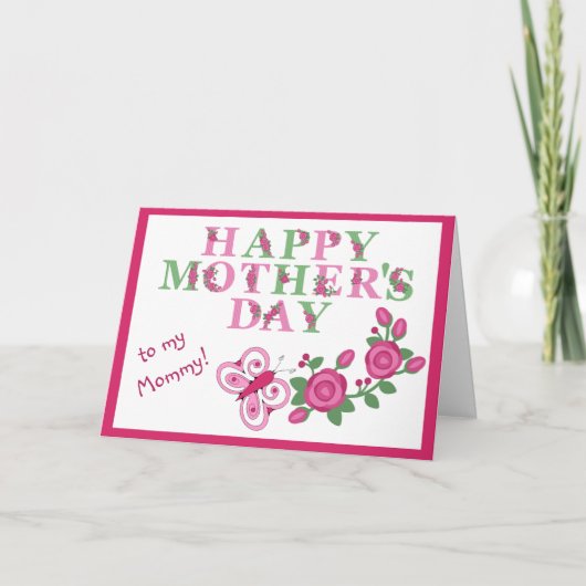 Bloemen en vlinder voor mammie Moederdag Kaart (Voorkant)