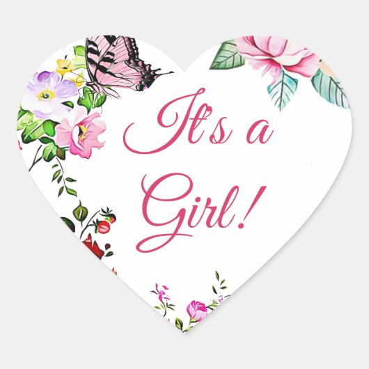 bloemen en vlinder zijn een meisje hart sticker (Voorkant)