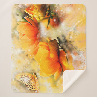 Bloemen en vlinderaccent sherpa deken