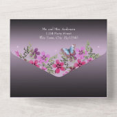 Bloemen en vlinderbloemigen Paars All In One Uitnodiging (Achterkant)