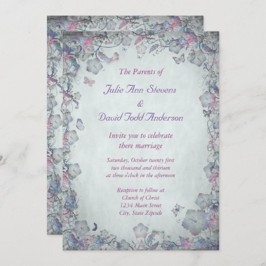  bloemen en vlinderbruiloft kaart (Voorkant / Achterkant)