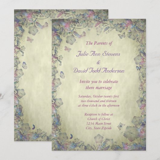  bloemen en vlinderbruiloft kaart (Voorkant / Achterkant)