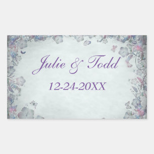 Bloemen en vlinderbruiloft sparen de datum rechthoekige sticker