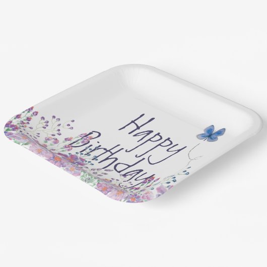 Bloemen en vlinderdag papieren bordje (Gebogen)