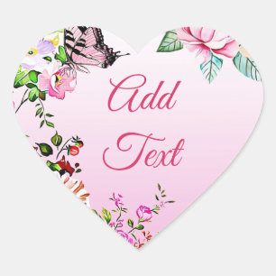  Bloemen en Vlinderhart Hart Sticker