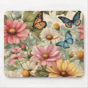 Bloemen en vlinderkunst Mousepad Muismat