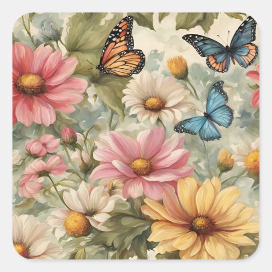Bloemen en vlinderkunst werk Sticker (Voorkant)