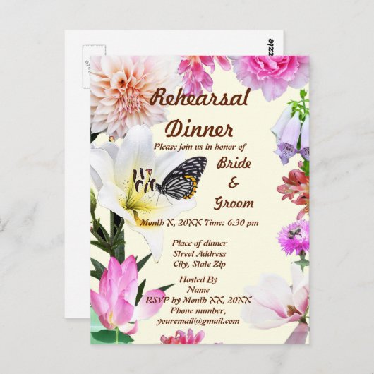 Bloemen en vlinderrepetitie Briefkaart (Voorkant / Achterkant)