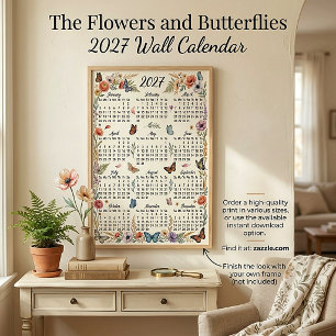 Bloemen en vlinders 2027 muurkalender poster