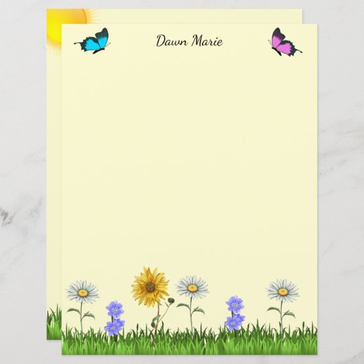 Bloemen en Vlinders 8.5 x 11 Papier (Voorkant / Achterkant)