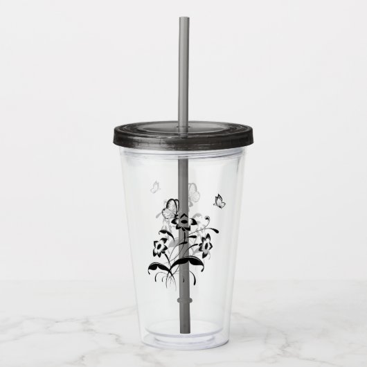 Bloemen en vlinders acryl drinkbeker (Voorkant)