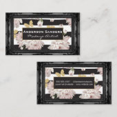 Bloemen en vlinders | Antiek zwarte grens Visitekaartje (Voorkant / Achterkant)