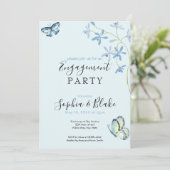 Bloemen en vlinders | Blauwe Engagement Party Kaart (Staand voorkant)