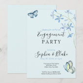 Bloemen en vlinders | Blauwe Engagement Party Kaart (Voorkant / Achterkant)