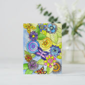 Bloemen en vlinders briefkaart (Staand voorkant)