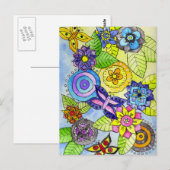 Bloemen en vlinders briefkaart (Voorkant / Achterkant)