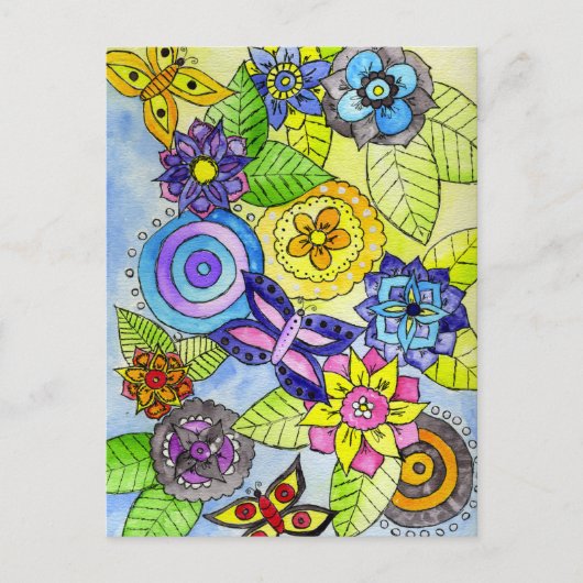 Bloemen en vlinders briefkaart (Voorkant)