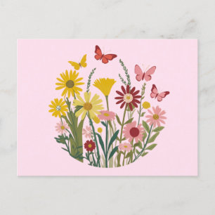 Bloemen en vlinders briefkaart