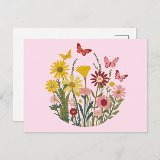 Bloemen en vlinders briefkaart (Voorkant / Achterkant)