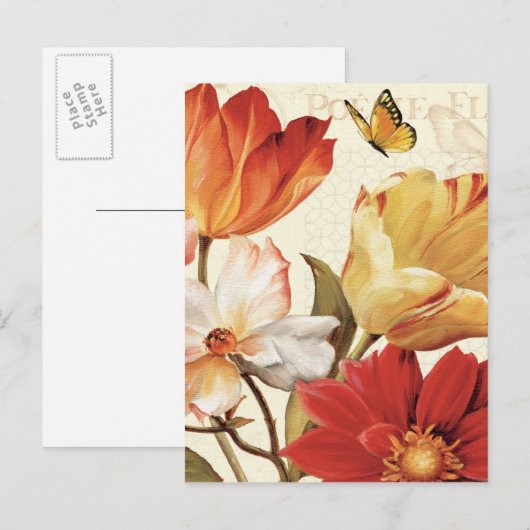 Bloemen en vlinders briefkaart (Voorkant / Achterkant)