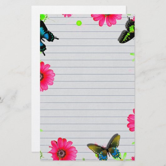 Bloemen en vlinders briefpapier (Voorkant / Achterkant)