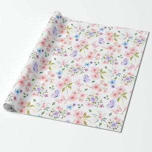 Bloemen en vlinders cadeaupapier