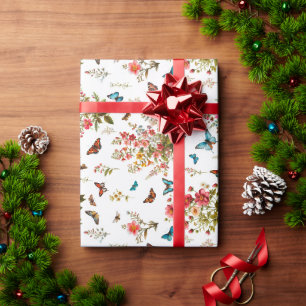 Bloemen en vlinders cadeaupapier