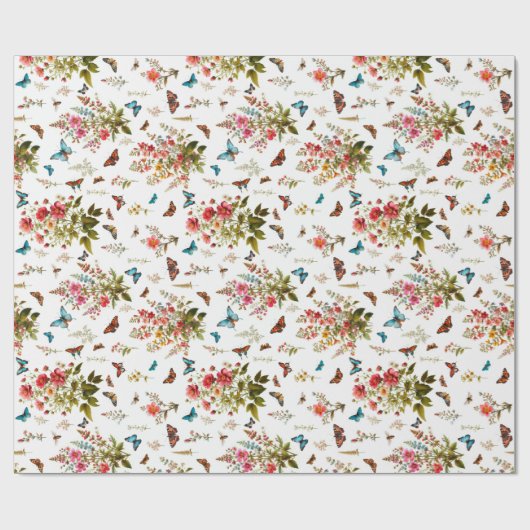 Bloemen en vlinders cadeaupapier (Vlak)
