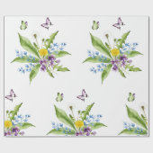 Bloemen en vlinders cadeaupapier (Vlak)